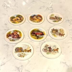 vintage western farm country horse drawn stagecoach coaster set of 9 old country